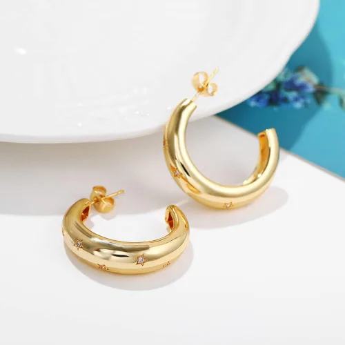 Vista 5 de 8-10 Pairs Delicate Gold Silver Hoop Earrings Set for Women, 14K Gold Plated Lightweight Hypoallergenic Thick Open Twisted Huggie Earrings for girls