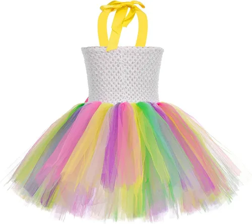 Vista 3 de Tutu Dreams - Disfraz de cono de helado para niñas de 1 a 12 años, tutú arco iris con diadema