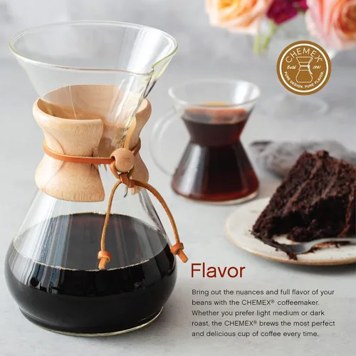 Vista 4 de Chemex Cafetera de vidrio para verter - Serie clásica - 10 tazas - Embalaje exclusivo Cafetera manual grande del goteo, vidrio de borosilicato