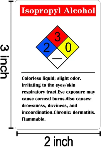 Vista 7 de Etiquetas químicas NFPA de alcohol isopropílico, etiquetas de peligro de 2 x 3 pulgadas, etiqueta de vinilo químico, 250 etiquetas adhesivas HMIG