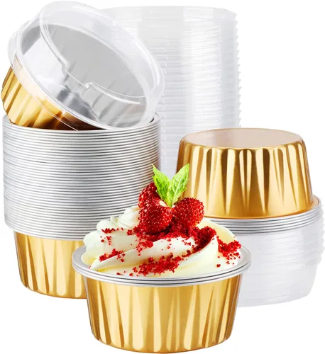 Vista 17 de EUSOAR Forros para cupcakes para hornear, 50 forros para magdalenas de 5 onzas, moldes de papel de aluminio desechables, recipientes de postre