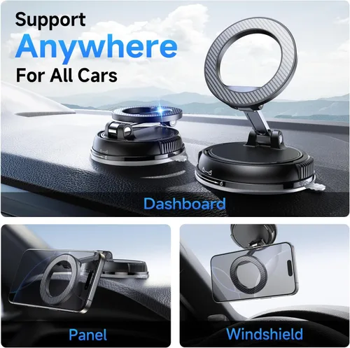 Vista 2 de ANDERY Soporte para teléfono de coche para Magsafe [78+LBS de succión más fuerte y 2400gf magnético] Montura de teléfono de coche ajustable en 360°