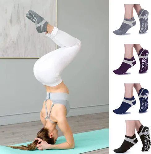 Vista 9 de Muezna Calcetines de yoga antideslizantes para mujer, antideslizantes, para pilates, barras, calcetines de hospital con agarres, talla 5-10