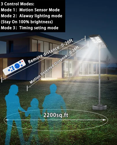 Vista 4 de JAYNLT Luces solares de calle de 4000 W para exteriores con poste de 118 pulgadas de alto, 3000 K/4000 K/6500 K 300000 LM, lámparas solares de pie