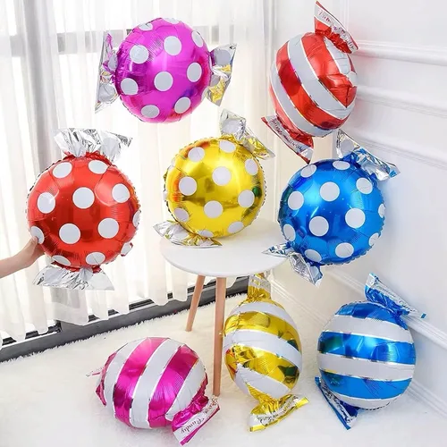 Vista 5 de 24 globos de aluminio de Mylar dulces dulces de 18 pulgadas, globos redondos de piruleta para cumpleaños, bebé, boda, Navidad, fiestas, suministros