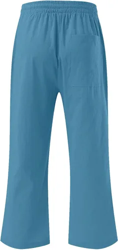 Vista 5 de Ceboyel Pantalones capri para mujer para verano, cintura elástica, pantalones de yoga, con cordón, pantalones de lino, pantalones de entrenamiento