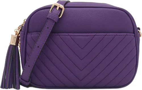 Vista 17 de Bolsa cruzada para cámara con acolchado en zigzag de FashionPuzzle con correa de cadena y borla Negro