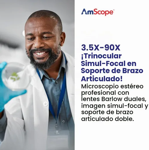 Vista 2 de Microscopio profesional trinocular con zoom con enfoque Control, WH10x Oculares simultánea estéreo, 3,5 x -90 X Zoom de ampliación, 0,7 x -4.5 X
