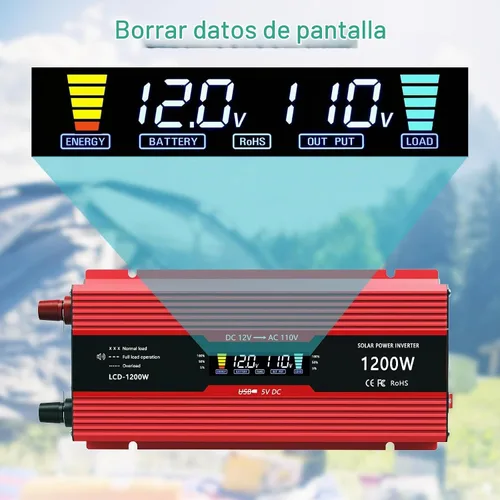 Vista 8 de nomal Inversor de corriente para automóvil de 1200 W, convertidor de CC de 12 V a 110 V CA con pantalla LCD y salidas de CA, inversor de 12 voltios