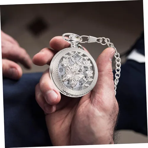 Vista 8 de ERINGOGO Reloj de bolsillo para hombre, 2 piezas, reloj minimalista con colgante de plata para hombre, colgante para hombre, relojes clásicos huecos