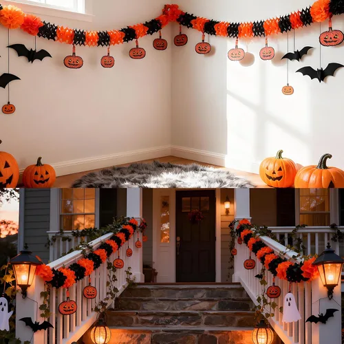 Vista 3 de 3 unids 10ft Precioso Halloween calabaza cadena de papel guirnalda decoración Prop forma OH