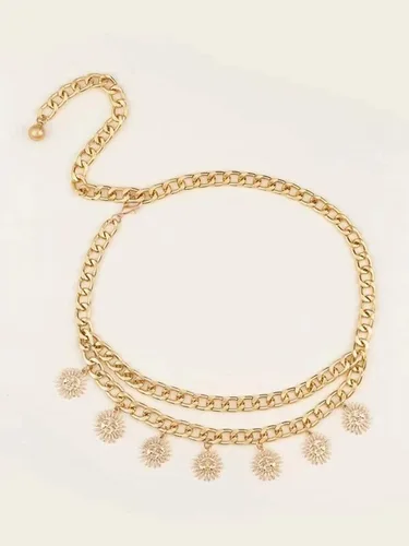Vista 3 de OuluJade Cinturón de cadena con dije de sol para mujer, Cobre, Sun Charm