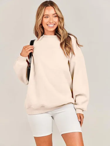 Vista 6 de ANRABESS Sudadera de gran tamaño para mujer, de forro polar, manga larga, cuello redondo, informal, para otoño 2023, ropa de moda
