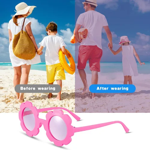 Vista 4 de 12 pares de lentes de sol redondos con forma de flor para niños lindos lentes de sol para exteriores