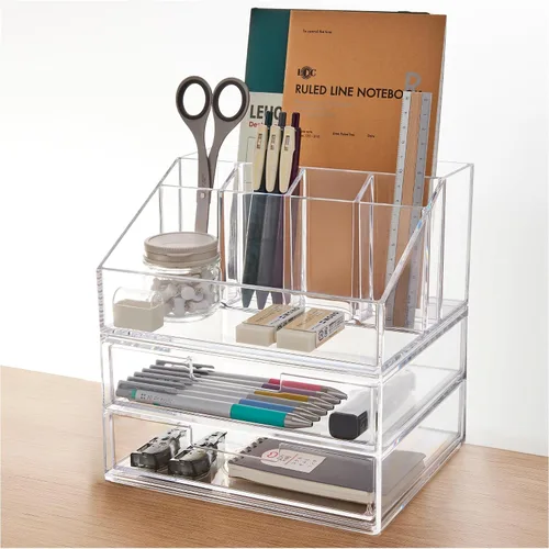 Vista 10 de STORi Chloe - Organizador de cajones transparente que ahorra espacio (4 cajones altos) para organizar suministros de oficina, cocina, belleza