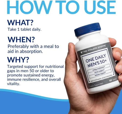 Vista 5 de The Vitamin Shoppe Brand One Daily - Multivitamínico multimineral para hombres con magnesio, zinc, calcio y más, estrés energético y apoyo