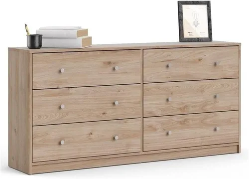 Vista 4 de Home Square Juego de dormitorio de 3 piezas con cómoda doble de 6 cajones, dos mesitas de noche en Jackson Hickory