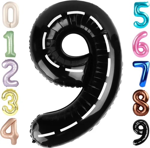 Vista 411 de Globos con números de 40 pulgadas, color negro, para decoraciones de cumpleaños de 10 a 100 años Jumbo 40In & Vibrant Color, With Hanging Holes