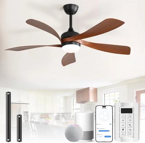 Vista 13 de CACI Mall Ventilador de techo inteligente de 52 pulgadas con luces, control remoto, compatible con Alexa/Google/App, 5 cuchillas, iluminación