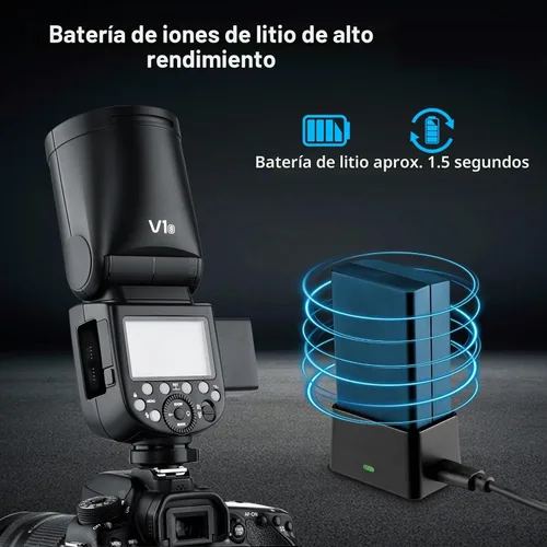 Vista 8 de GODOX V1 V1-S Flash para Sony, 76Ws 2.4G TTL Speedlite para Sony HSS 1/8000s, 480 disparos a potencia completa, batería recargable de iones