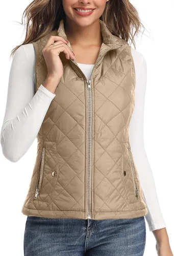 Vista 25 de LONGKING Chaleco de mujer, cuello alto, ligero, con cremallera, acolchado para mujer Rosa