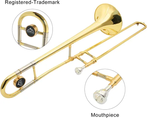 Vista 3 de EASTROCK Trombón tenor de deslizamiento Bb de latón Instrumento musical con estuche duro, boquilla, guantes, paño de limpieza para estudiantes