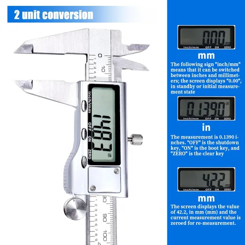 Vista 2 de Herramienta de medición de calibre digital, herramienta de medición de calibre con acero inoxidable, calibre vernier digital de micrometro con dial