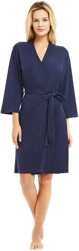 Vista 9 de U2SKIIN Batas para mujer, 100% algodón, ligeras batas con mangas 3/4, kimono de punto, suaves, ropa de casa, bata corta de baño A-algodón gris