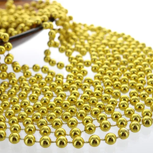Vista 2 de GiftExpress Collares de cuentas de oro metálico de 33 pulgadas y 0.276 in para fiesta de Mardi Gras, fiesta de cuenta regresiva de Año Nuevo, collar