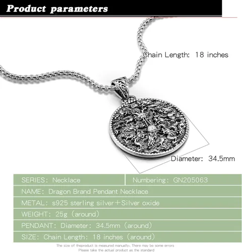 Vista 3 de Collar de plata de ley 925 para hombre, 100 % de plata de ley 925, diseño vintage, colgante de dragón, joyería de plata para hombre, regalo