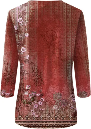 Vista 2 de Camisetas personalizadas para mujer, a la moda, casual, de séptima manga, estampada, cuello redondo, camiseta