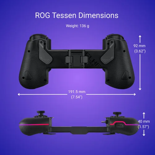 Vista 3 de ASUS ROG Tessen Mobile Gaming Controller – Android Phones ONLY, Foldable, Compact, Wired USB-C, Programmable, Fast Charging, RGB – for Call of Duty