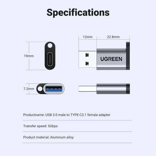 Vista 7 de UGREEN Adaptador USB C hembra a USB macho de 10 Gbps tipo C a USB A, convertidor de cable de carga compatible con Apple Watch iPhone 15 14 13