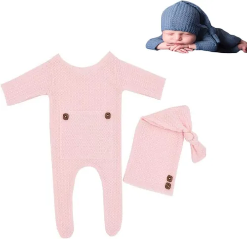 Vista 23 de Moda recién nacido niños niñas bebé sesión de fotos accesorios trajes ganchillo ropa sombrero de cola larga pantalones accesorios de fotografía