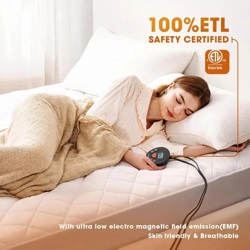 Vista 4 de Protector de colchón térmico tamaño individual, protector de colchón eléctrico con funciones de precalentamiento, calentador de cama con controlador