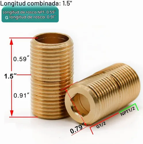 Vista 3 de 1/2" MNPT x 1/2" Male G Brass Pipe Extension Adapter