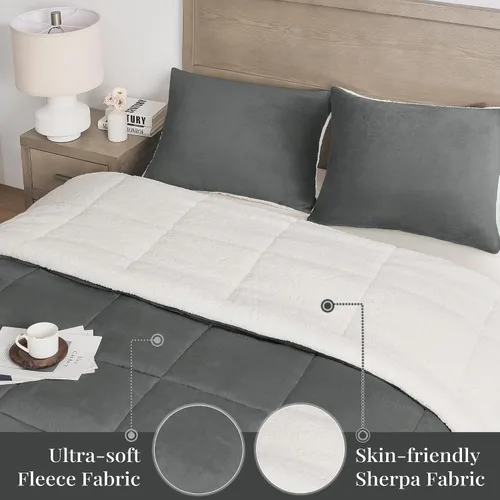 Vista 5 de Juego de edredón Basic Beyond Queen - Juego de edredón de lujo de forro polar sherpa para cama queen, juego de edredón de cama queen suave y cálido