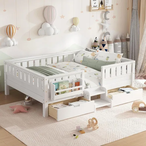 Vista 21 de Bellemave Cama Montessori Twin Kids con escaleras, estantería y cajones, beige Cajón beige
