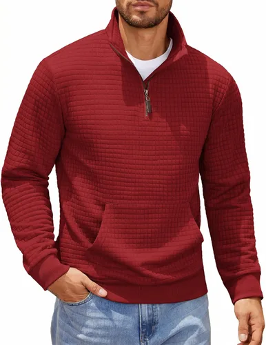 Vista 8 de COOFANDY - Sudadera con capucha para hombre, manga larga, con cremallera de un cuarto, estilo sarga casual, con bolsillo Verde militar