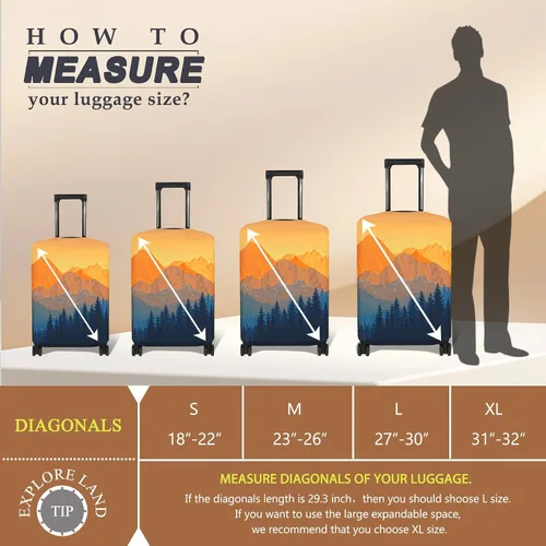 Vista 5 de Explore Land Funda protectora para maleta aprobada para volar, se adapta a maleta de 18 a 32 pulgadas, L Montañas Amber