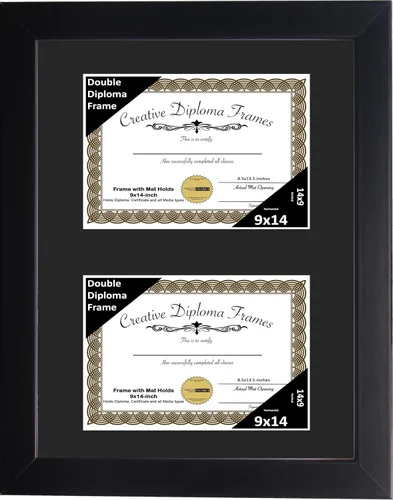 Vista 57 de Creative Picture Frames Marco de diploma doble clásico negro de 6 x 8 pulgadas con vidrio negro y colgador de pared instalado
