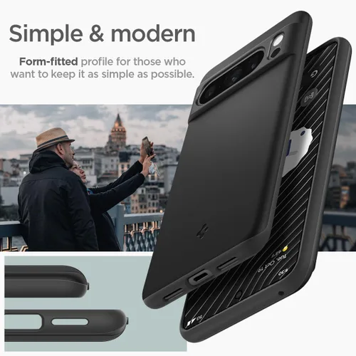 Vista 3 de Spigen Funda fina diseñada para Pixel 8 Pro (2023) [protección de grado militar] - Negro