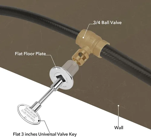Vista 6 de Skyflame Kit de válvula de llave de gas recta de 3/4 pulgadas para chimenea con brida, llave de 3 pulgadas y 8 pulgadas, cromada
