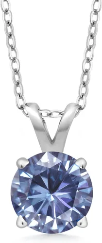 Vista 126 de Gem Stone King Collar con colgante solitario de plata de ley 925 de 0.236 in con piedra natal redonda Collar de 4 puntas para mujer Con cadena