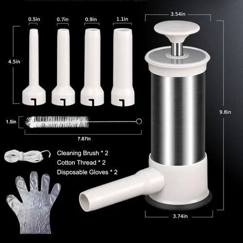 Vista 13 de Máquina de Relleno de Salchichas con 4 Tubos de Relleno, Rellenadora de Carne para Salchichas, Kit de Herramientas Manual Vertical Casero para Hacer