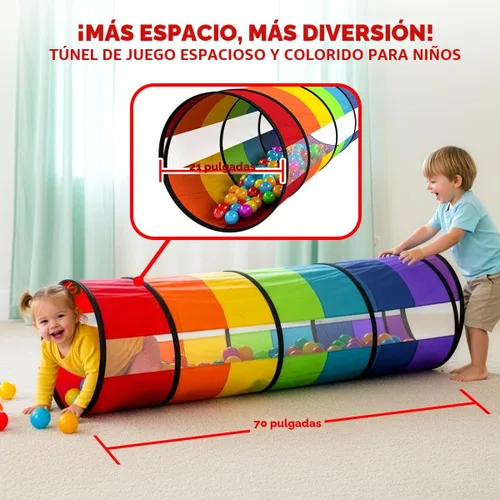 Vista 3 de Túnel de juego extragrande para niños pequeños de 1 a 3 años – Tubo de gateo emergente para bebés, actividad sensorial, juguete para niños