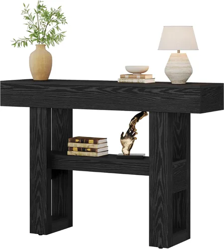 Vista 9 de Tribesigns Mesa consola de 41.34 pulgadas, mesa de entrada rústica con almacenamiento de 2 niveles, muebles de sofá estrecho para vestíbulo, sala