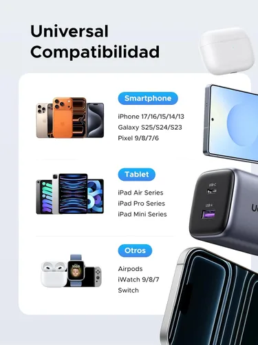 Vista 8 de UGREEN Cargador USB C de 35 W para iPhone 17 de carga rápida, Nexode 2 puertos GaN plegable PPS compacto y rápido bloque de cargador de pared