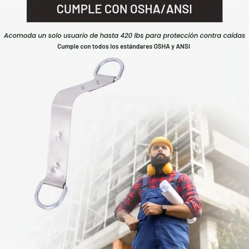 Vista 6 de Soporte de anclaje de techo permanente de protección contra caídas de acero, herramientas de techo ligeras de 18 pulgadas con 10 clavos SS