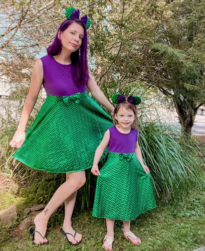 Vista 3 de Funna Disfraz de sirena para niñas, vestido de princesa con orejas y diadema